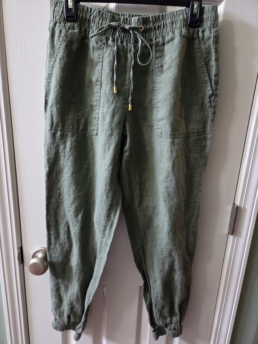 Women's Olive Green Drawstring Linen Jogger Pants